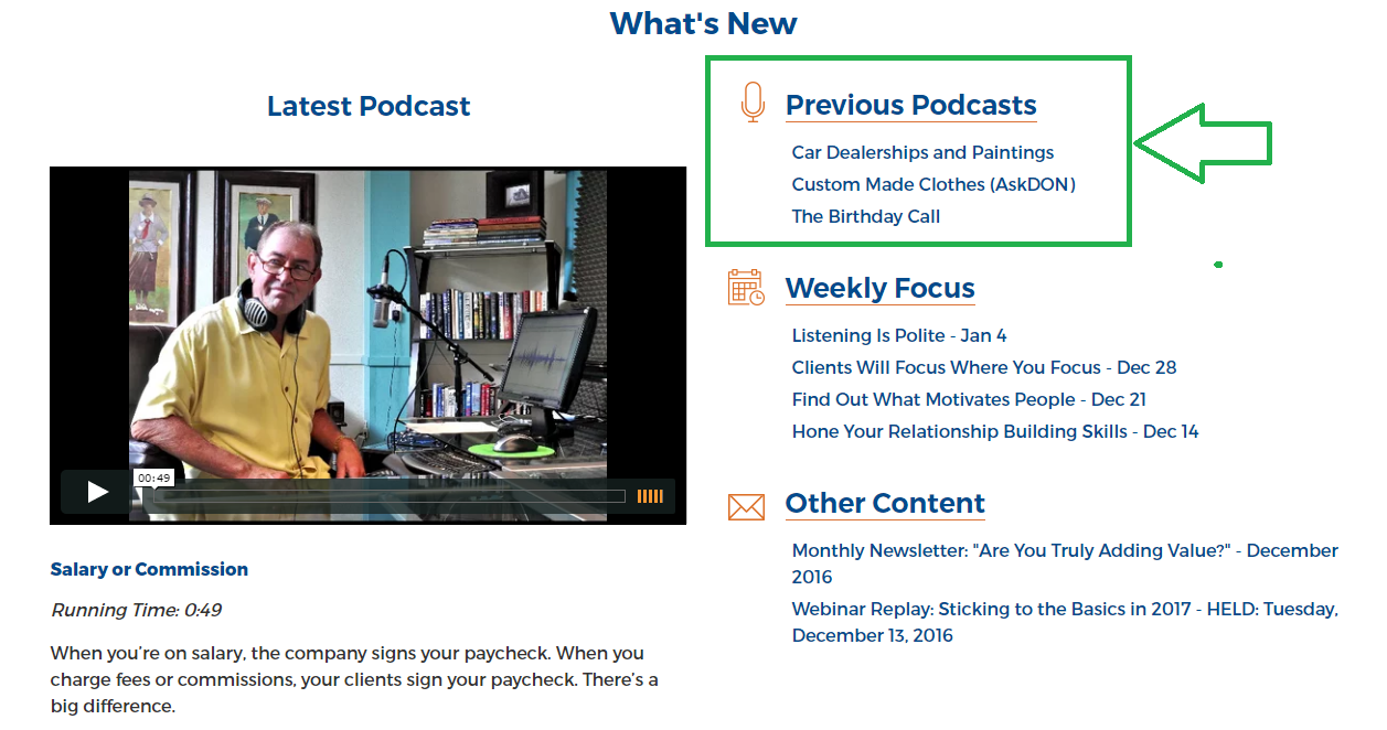 Previous podcasts - featured on Member Homepage