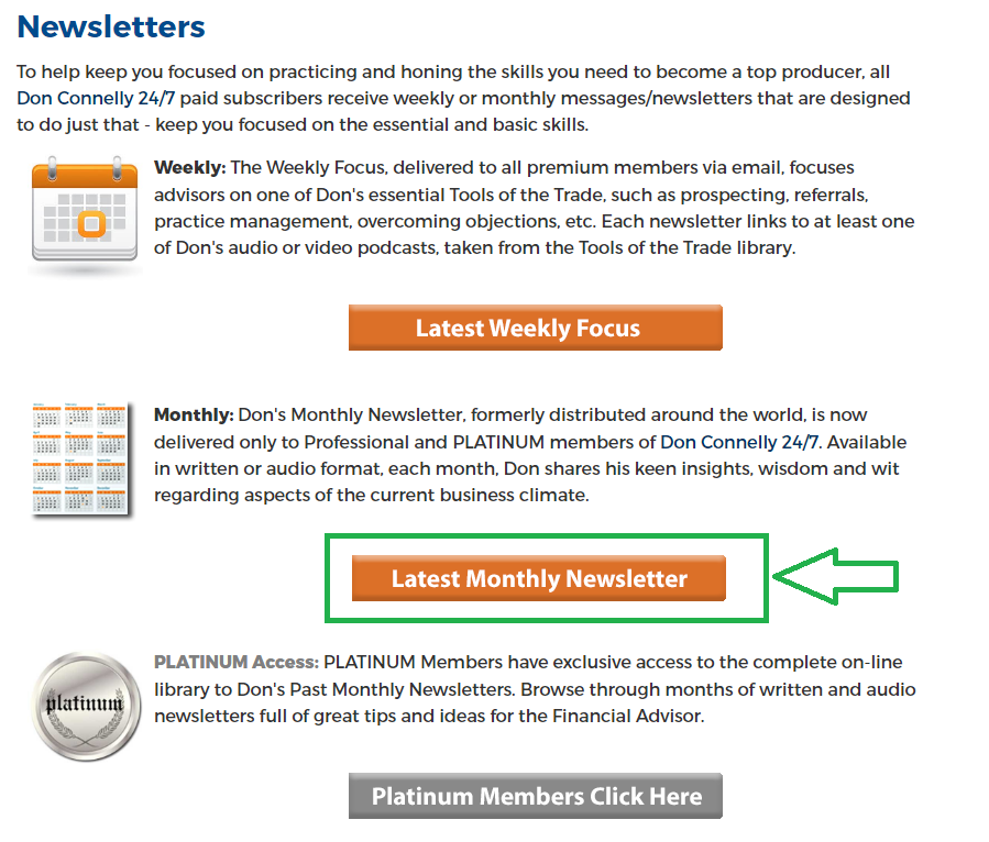 Latest Monthly Newsletter - button on Newsletters page